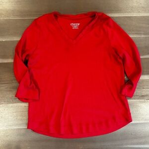 Chico's Bold Red Cotton V-Neck Top